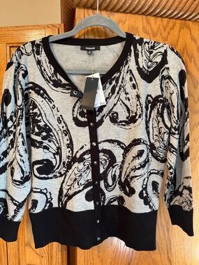 Premise Black and Gray Paisley Button-Front Cardigan
